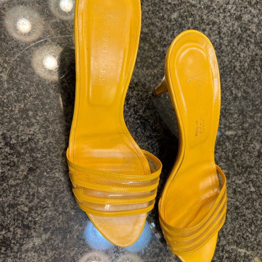 Italian Leather Yellow Sandals Size 7. Adorable & one of a kind with clear strap